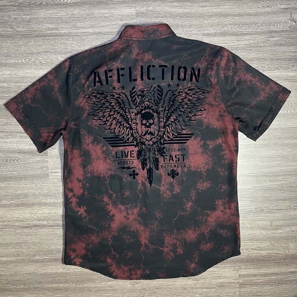 Affliction Live Fast Defender Shirt Mens L Velour Acid Wash Button Up Y2K EUC